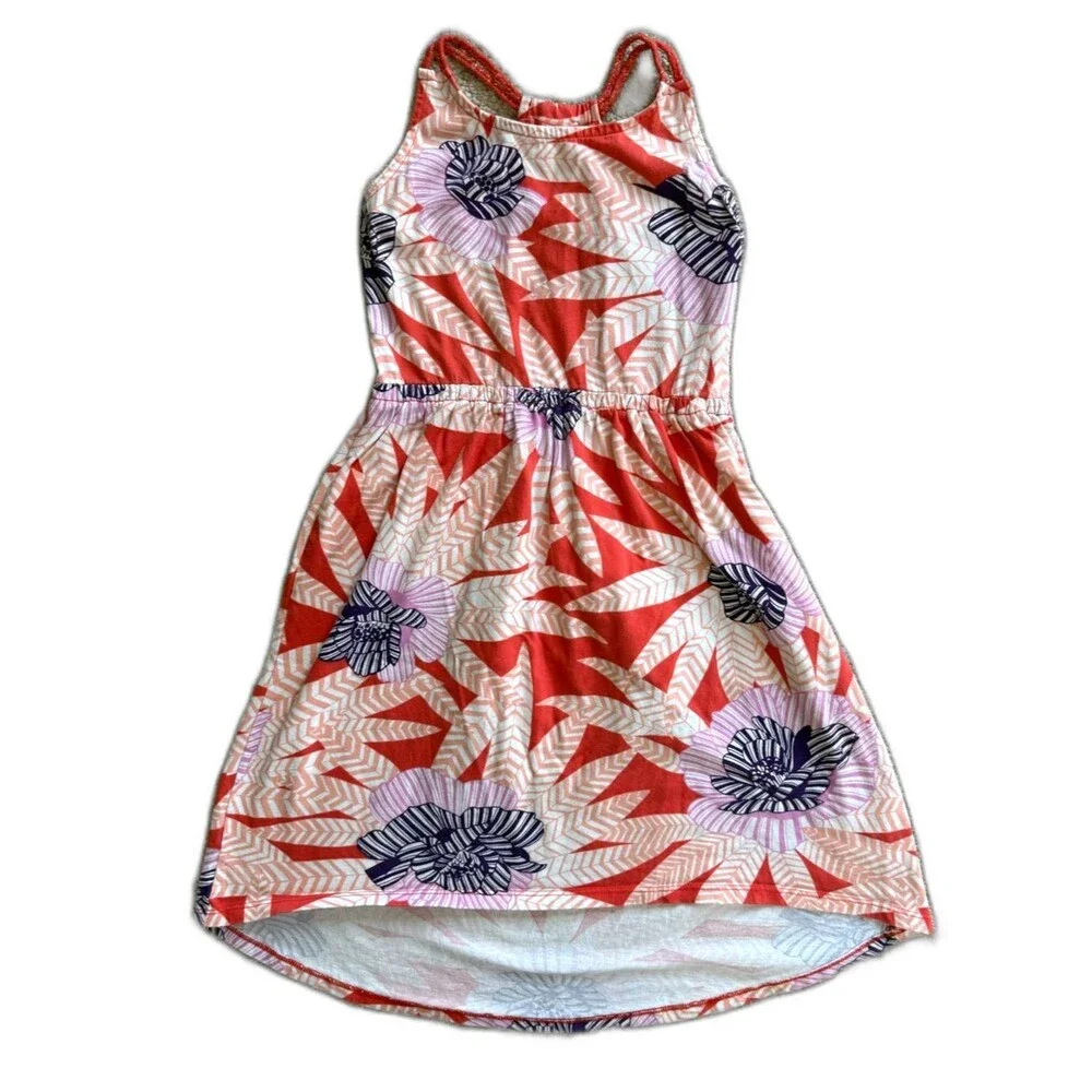 Gymboree Girls Orange Pink Floral Palm Knit Sundress Braided Straps Size 6 EUC